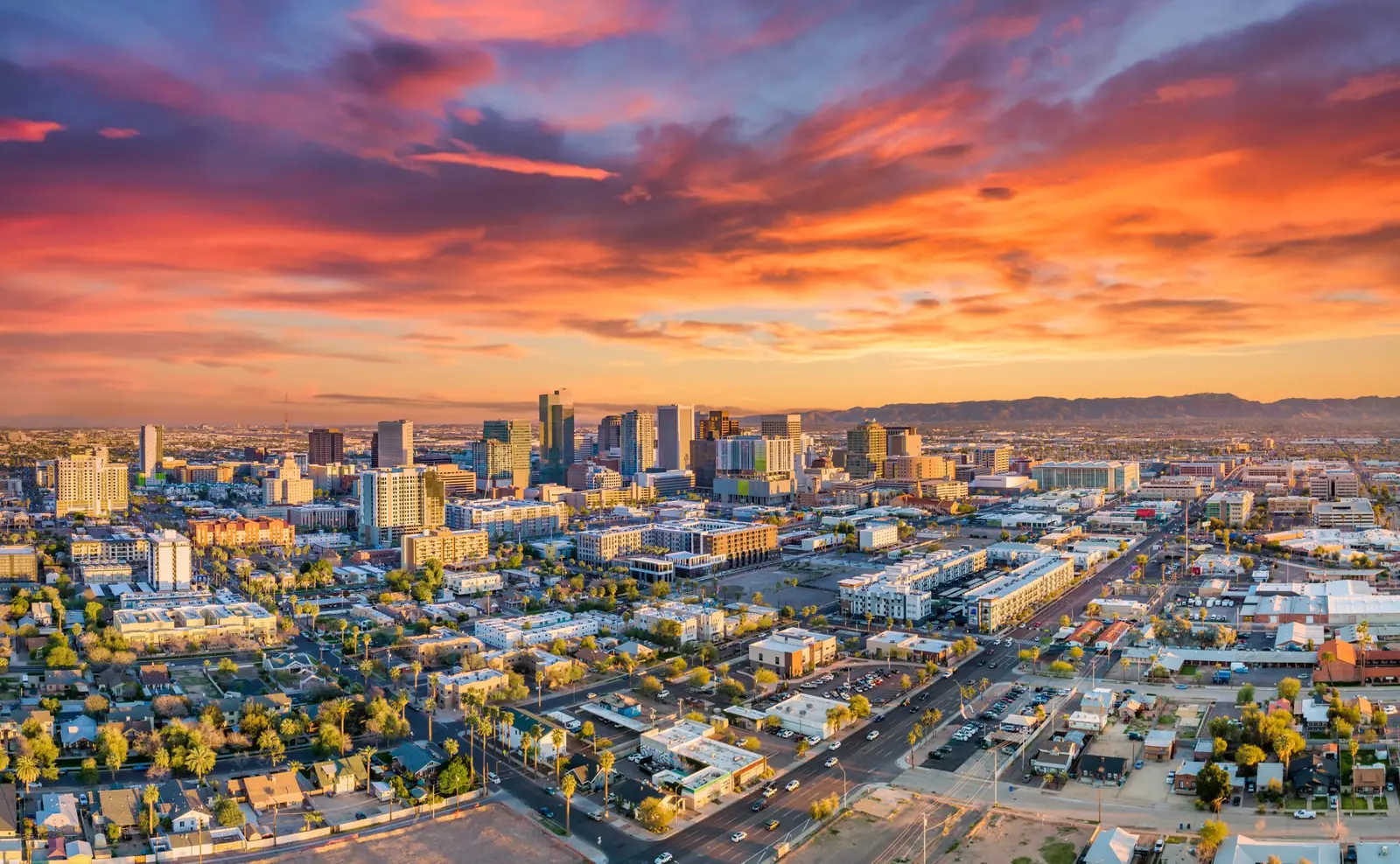 Phoenix skyline at sunset in the One Call Plumbing service area